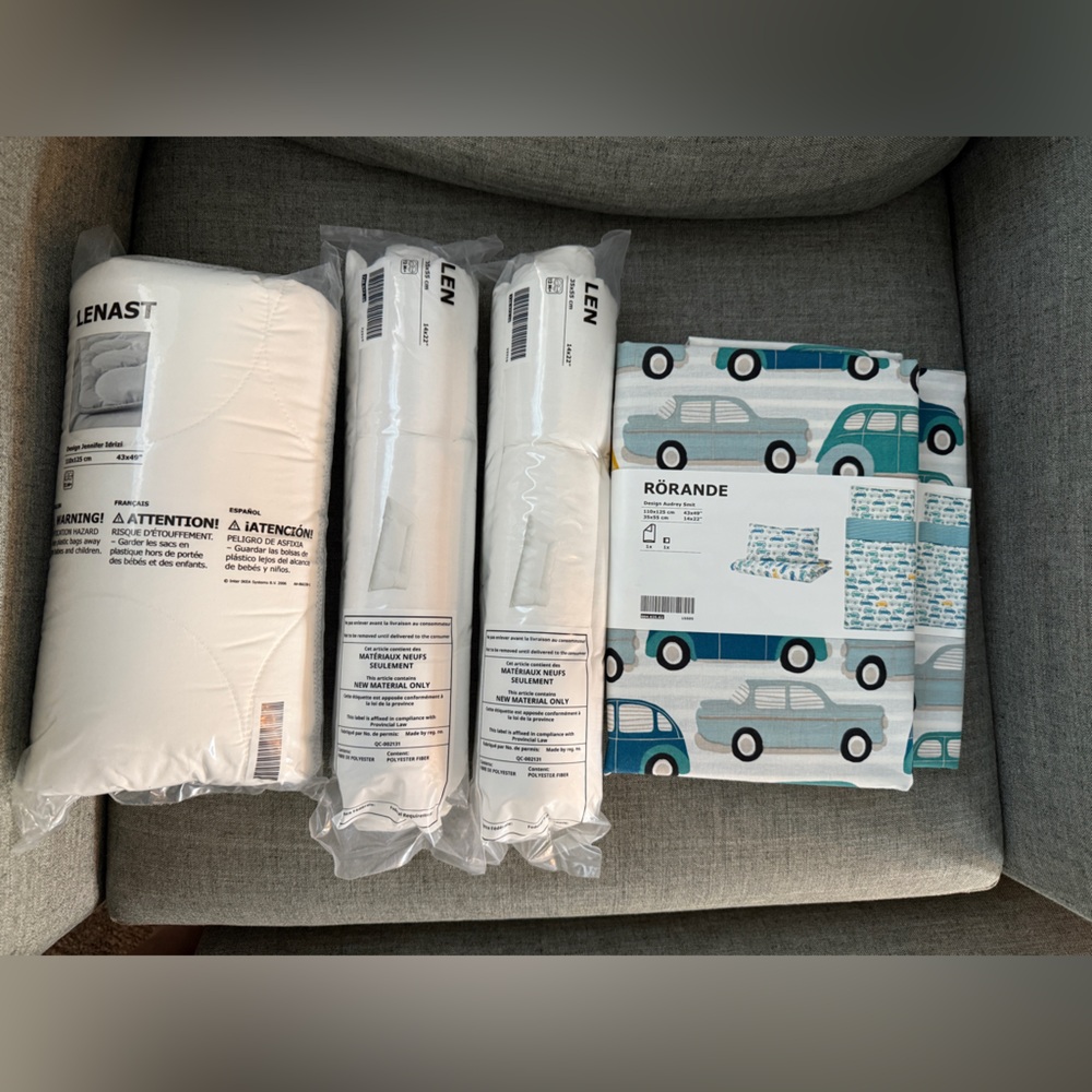 IKEA LENAST crib duvet insert 2 LEN pillows 2 RORANDE bedding sets